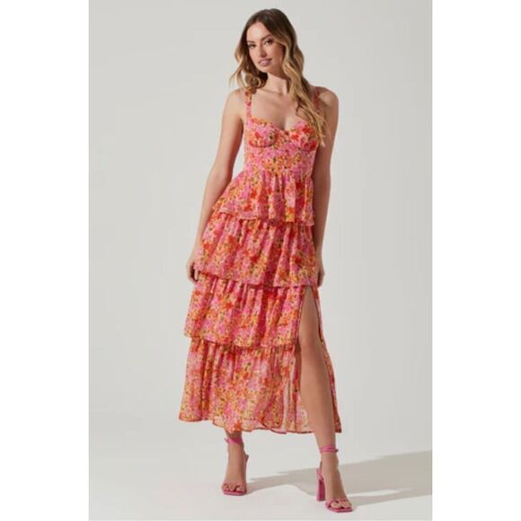ASTR The Label Midsummer Floral Tiered Maxi Dress Size L - Picture 2 of 9